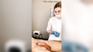 The patient CUM powerfully during the examination procedure in the doctor's hands