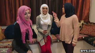 Three young muslim babes are getting a little too curious about cock