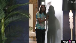 Chinese teen stepsister catches stepbro perving on MILF stepmom